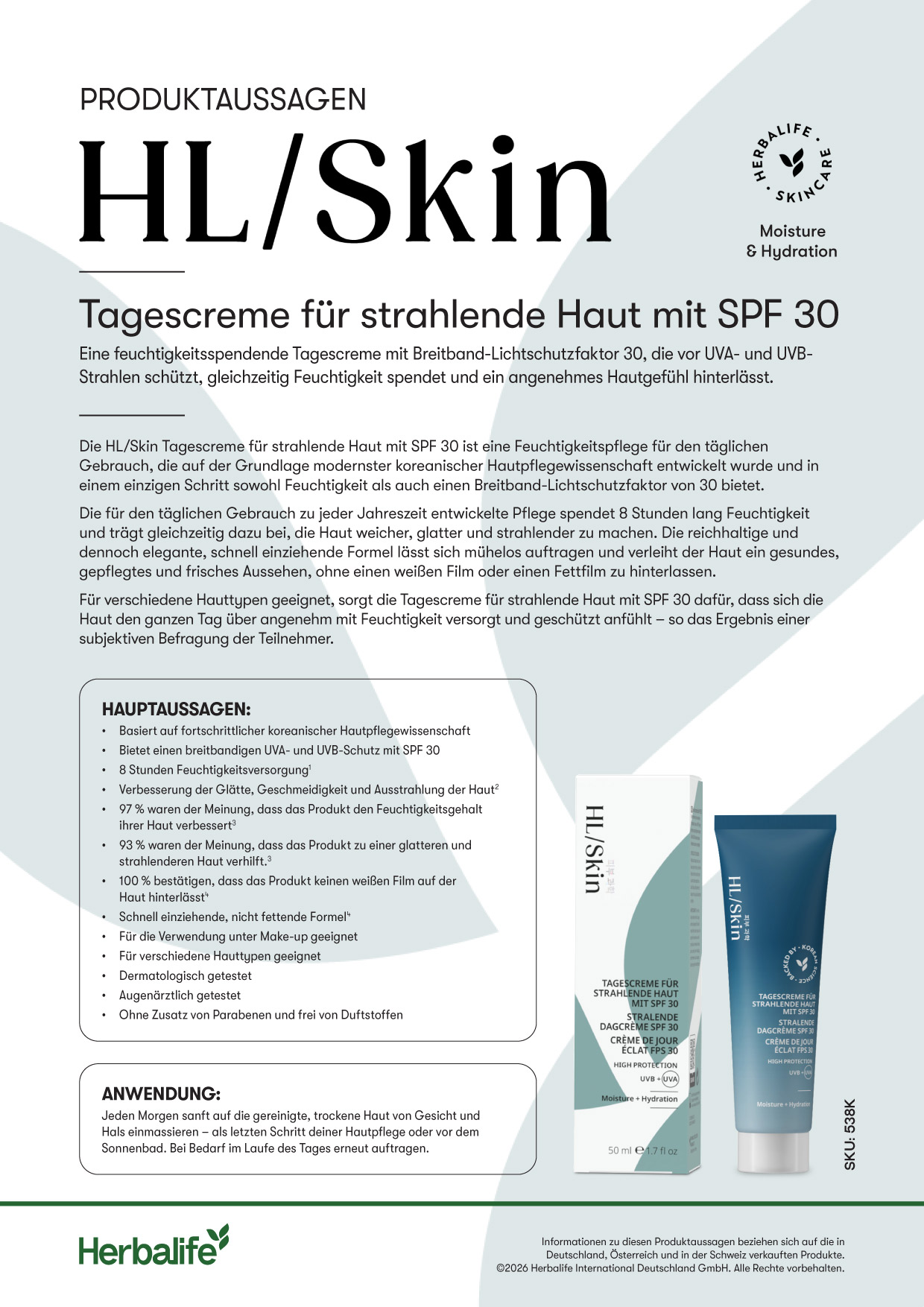 HL/Skin Tagescreme für strahlende Haut SPF 30 (ref: 538K)